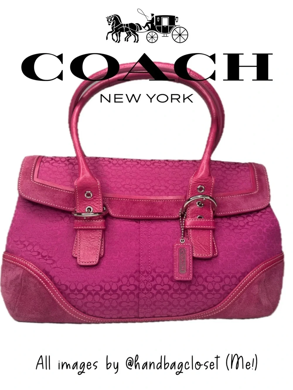 Coach 2004 Signature C Y2K Pink SoHo Hampton Flap Leather And Suede Bag